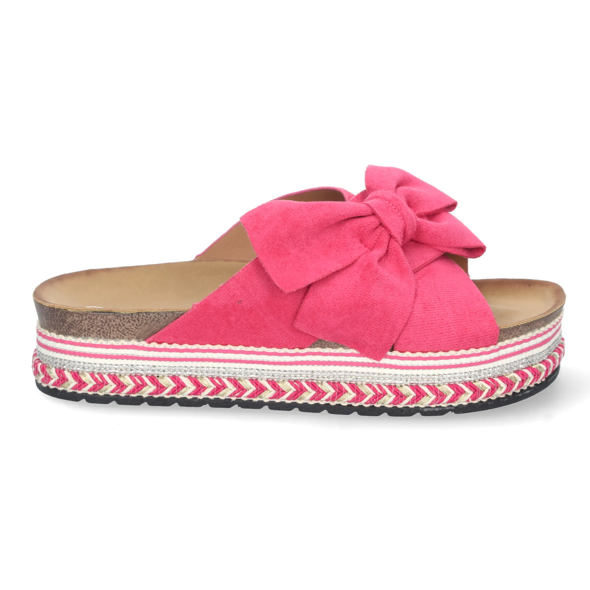 SANDALIAS PLANAS CóMODA DISEñO éTNICO PALA TRENZADA MUJER FUCSIA 20376