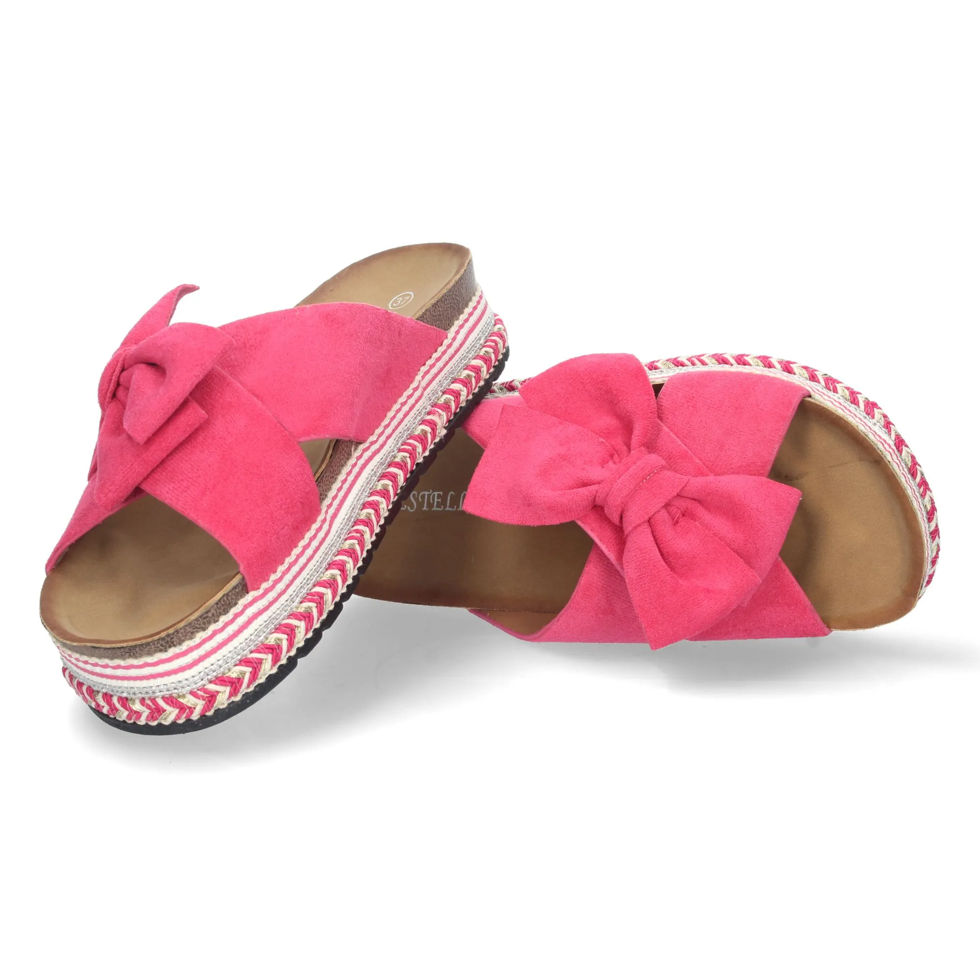 SANDALIAS PLANAS CóMODA DISEñO éTNICO PALA TRENZADA MUJER FUCSIA 20376