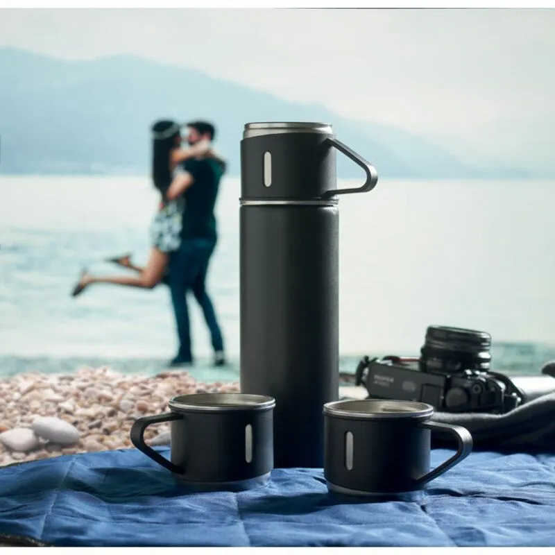 Set de botella 450 ml. y tazas de acero inox. Sharm