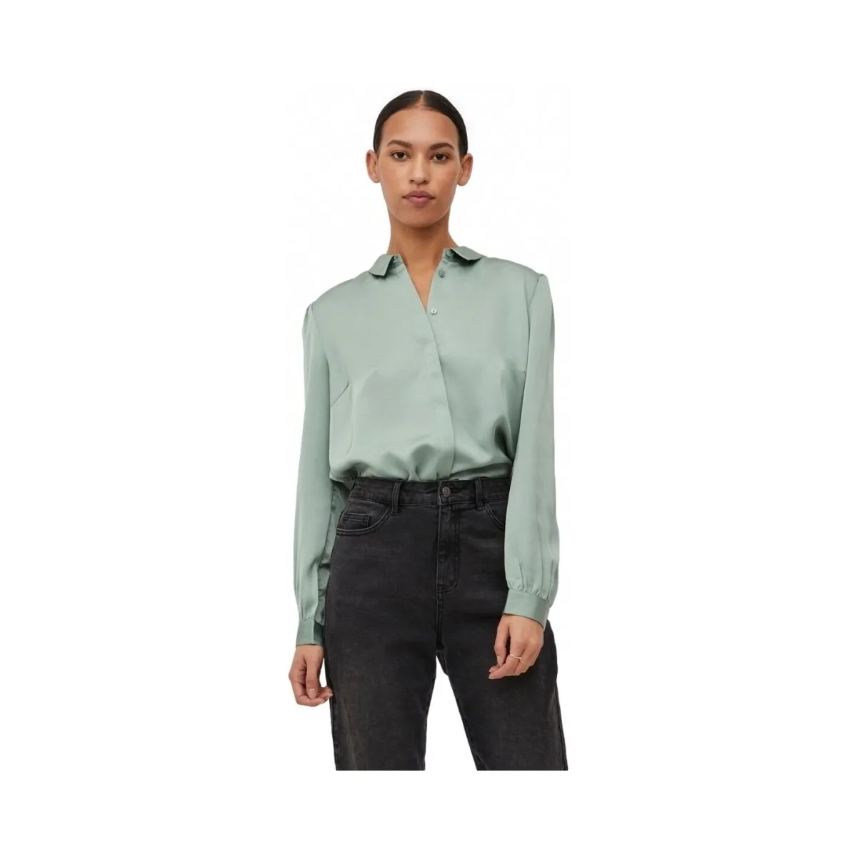 SHIRT ELLETTE SATIN L/S  GREEN/MILIEU