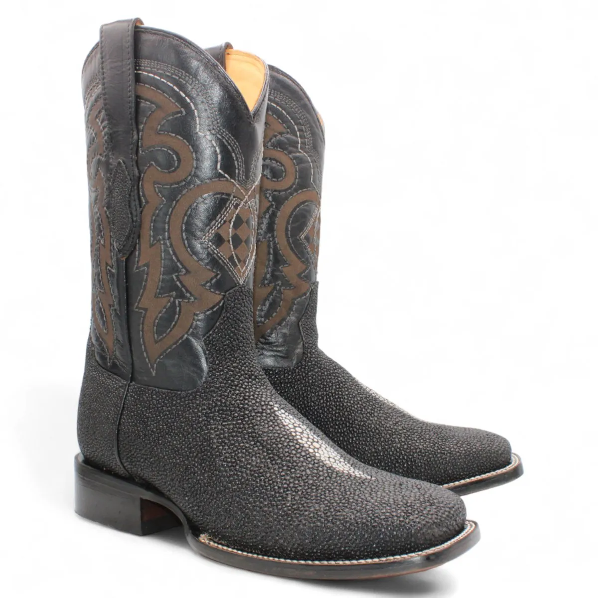 SINGLE STONE STINGRAY PRINT SQUARE TOE BOOTS  BLACK