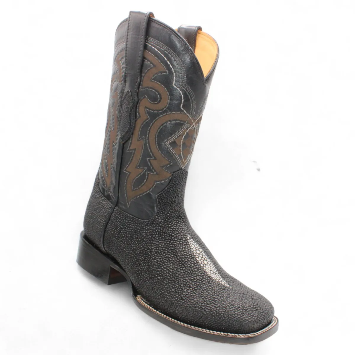 SINGLE STONE STINGRAY PRINT SQUARE TOE BOOTS  BLACK