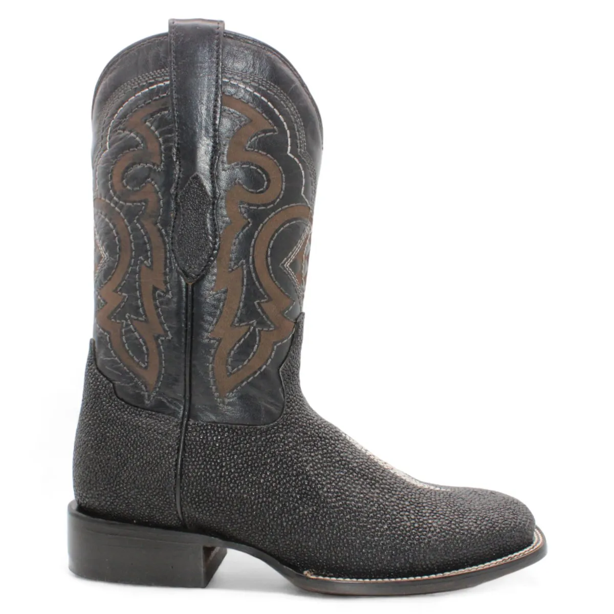 SINGLE STONE STINGRAY PRINT SQUARE TOE BOOTS  BLACK