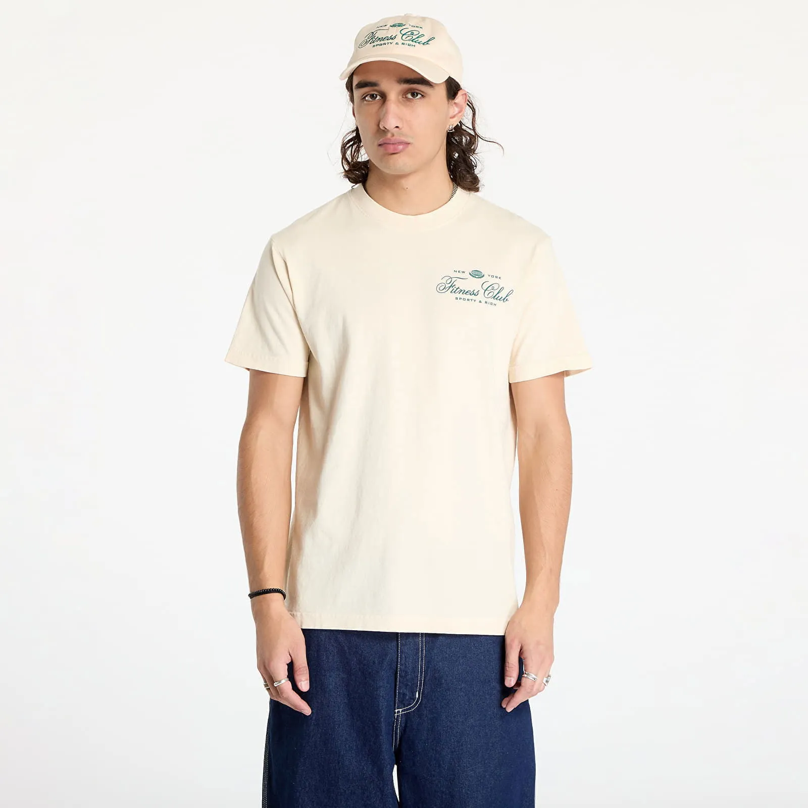 SPORTY & RICH FITNESS WORLD TSHIRT UNISEX CREAM/ ALPINE XS