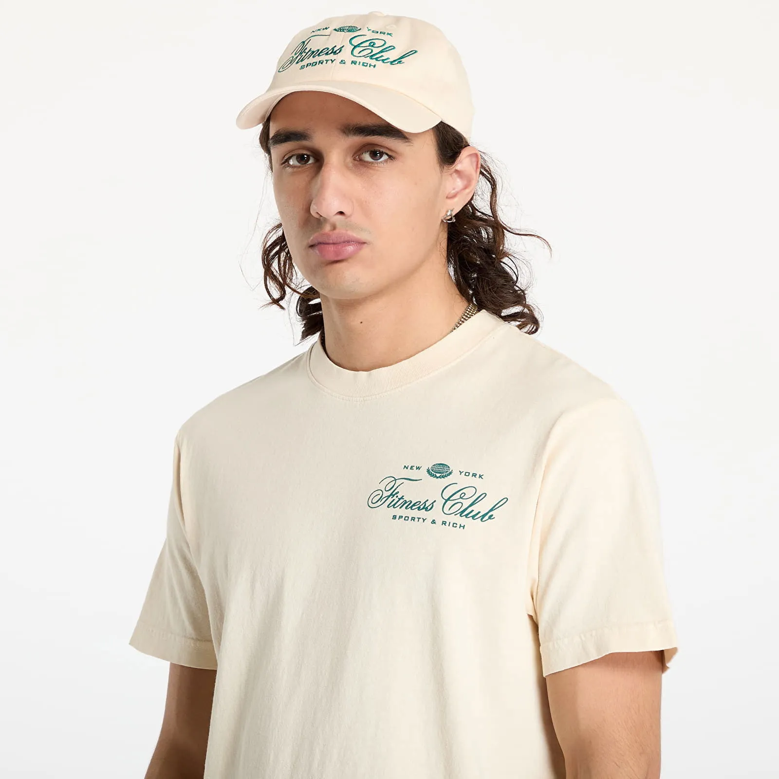 SPORTY & RICH FITNESS WORLD TSHIRT UNISEX CREAM/ ALPINE XS