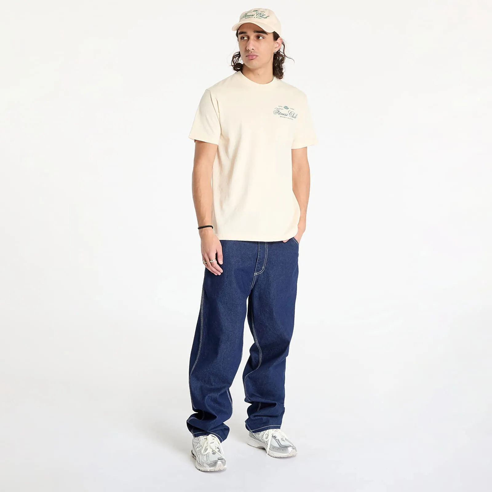 SPORTY & RICH FITNESS WORLD TSHIRT UNISEX CREAM/ ALPINE XS