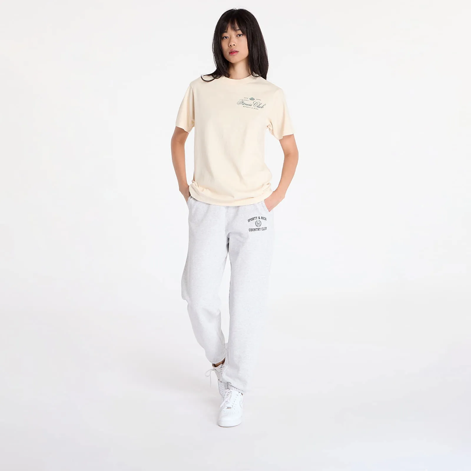SPORTY & RICH FITNESS WORLD TSHIRT UNISEX CREAM/ ALPINE XS