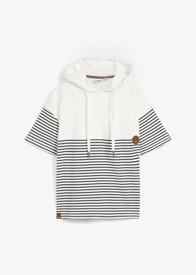 SUDADERA CON CAPUCHA BLANCO LANAAZUL MARINO CON RAYAS