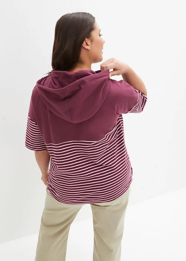 SUDADERA CON CAPUCHA BLANCO LANAAZUL MARINO CON RAYAS