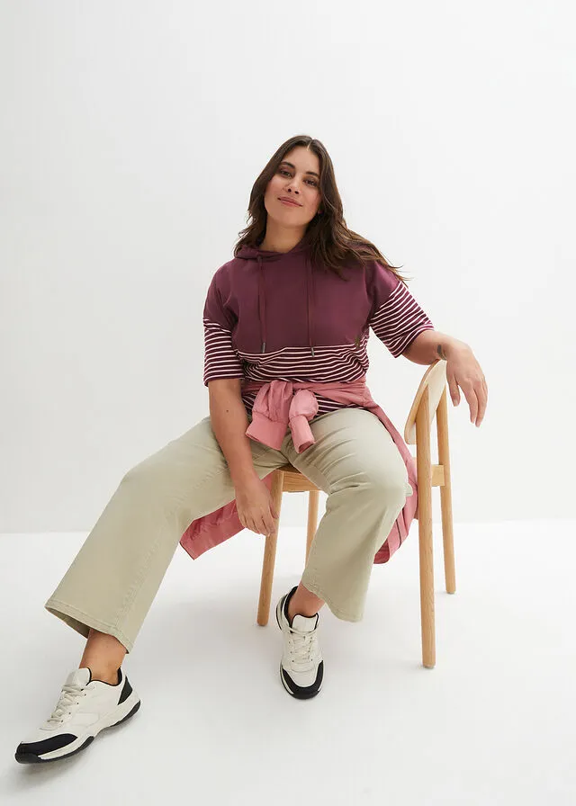 SUDADERA CON CAPUCHA BLANCO LANAAZUL MARINO CON RAYAS