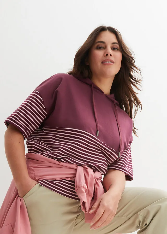 SUDADERA CON CAPUCHA BLANCO LANAAZUL MARINO CON RAYAS
