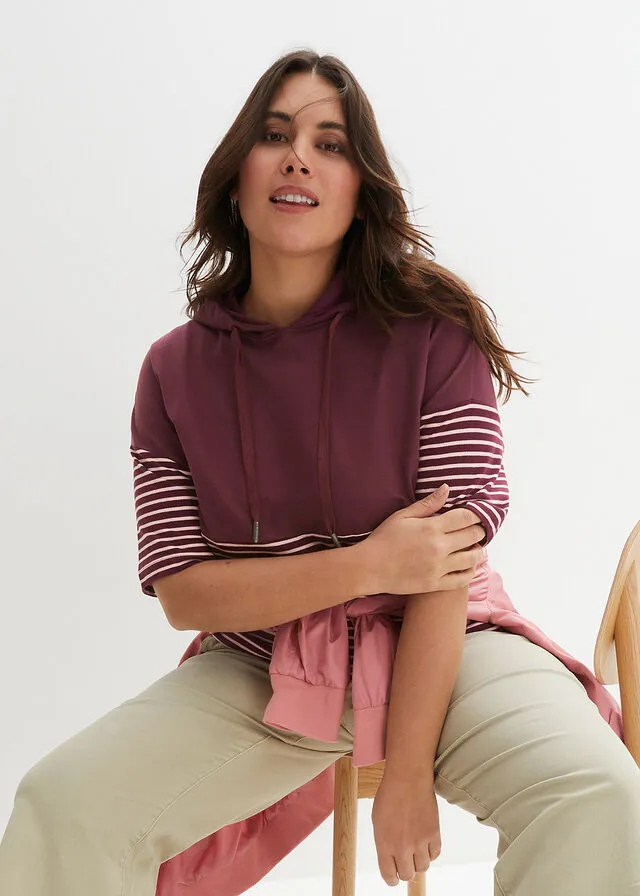SUDADERA CON CAPUCHA BLANCO LANAAZUL MARINO CON RAYAS