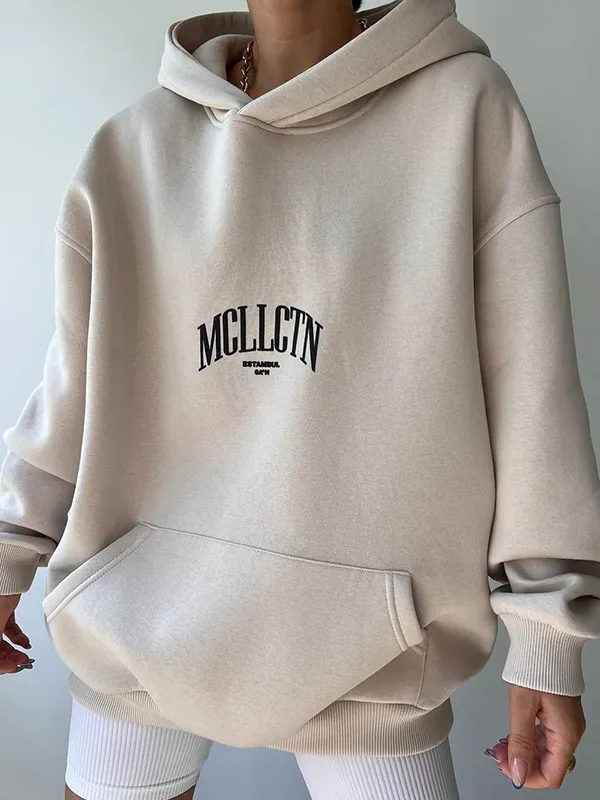 Sudadera con capucha extragrande con estampado de letras vintage