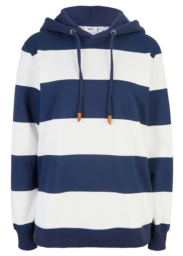 SUDADERA DE ALGODóN ORGáNICO CON CAPUCHA AZUL MARINOBLANCO LANA DE RAYAS