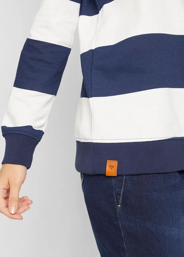 SUDADERA DE ALGODóN ORGáNICO CON CAPUCHA AZUL MARINOBLANCO LANA DE RAYAS
