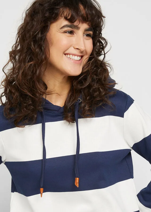 SUDADERA DE ALGODóN ORGáNICO CON CAPUCHA AZUL MARINOBLANCO LANA DE RAYAS