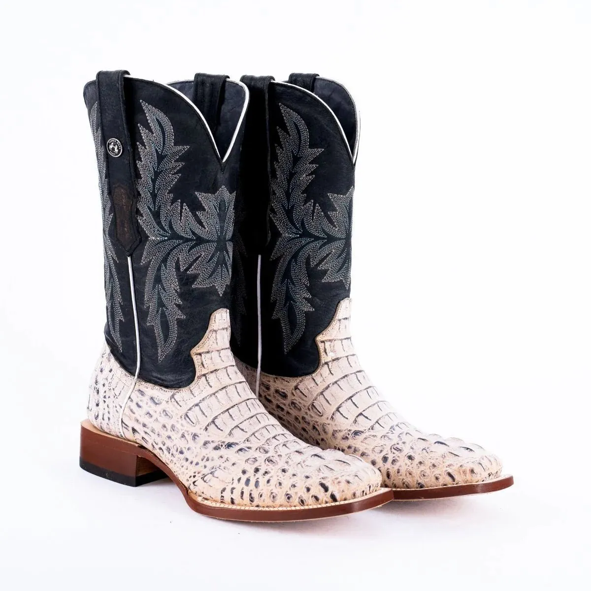 Tanner Mark Men's Print Caiman Hornback Square Toe Boots Natural