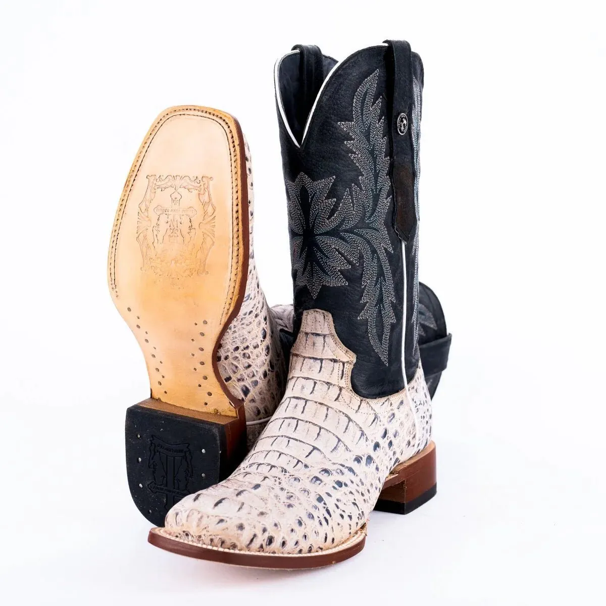 Tanner Mark Men's Print Caiman Hornback Square Toe Boots Natural
