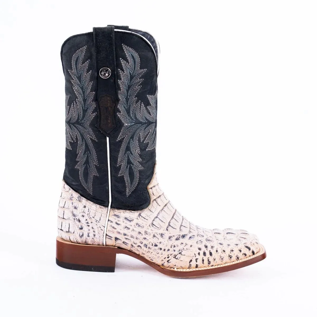 Tanner Mark Men's Print Caiman Hornback Square Toe Boots Natural