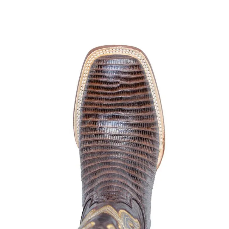 Tanner Mark Men's Print Lizard Leather Square Toe Boots Brown