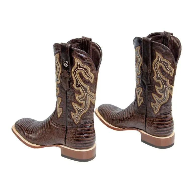 Tanner Mark Men's Print Lizard Leather Square Toe Boots Brown