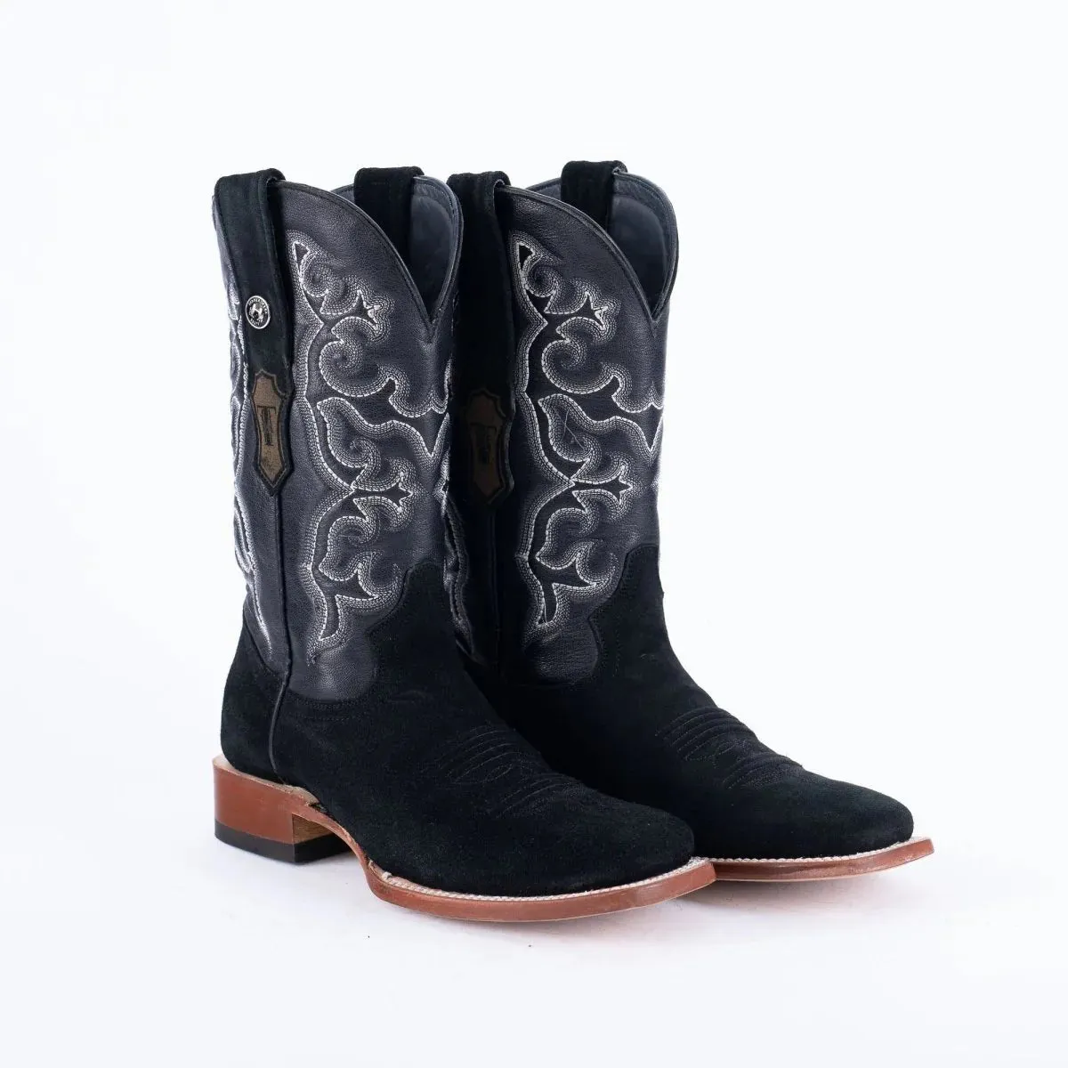 Tanner Mark Men's Square Toe Leather Boots Ruff Out Black