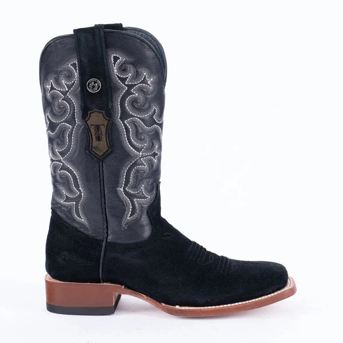 Tanner Mark Men's Square Toe Leather Boots Ruff Out Black