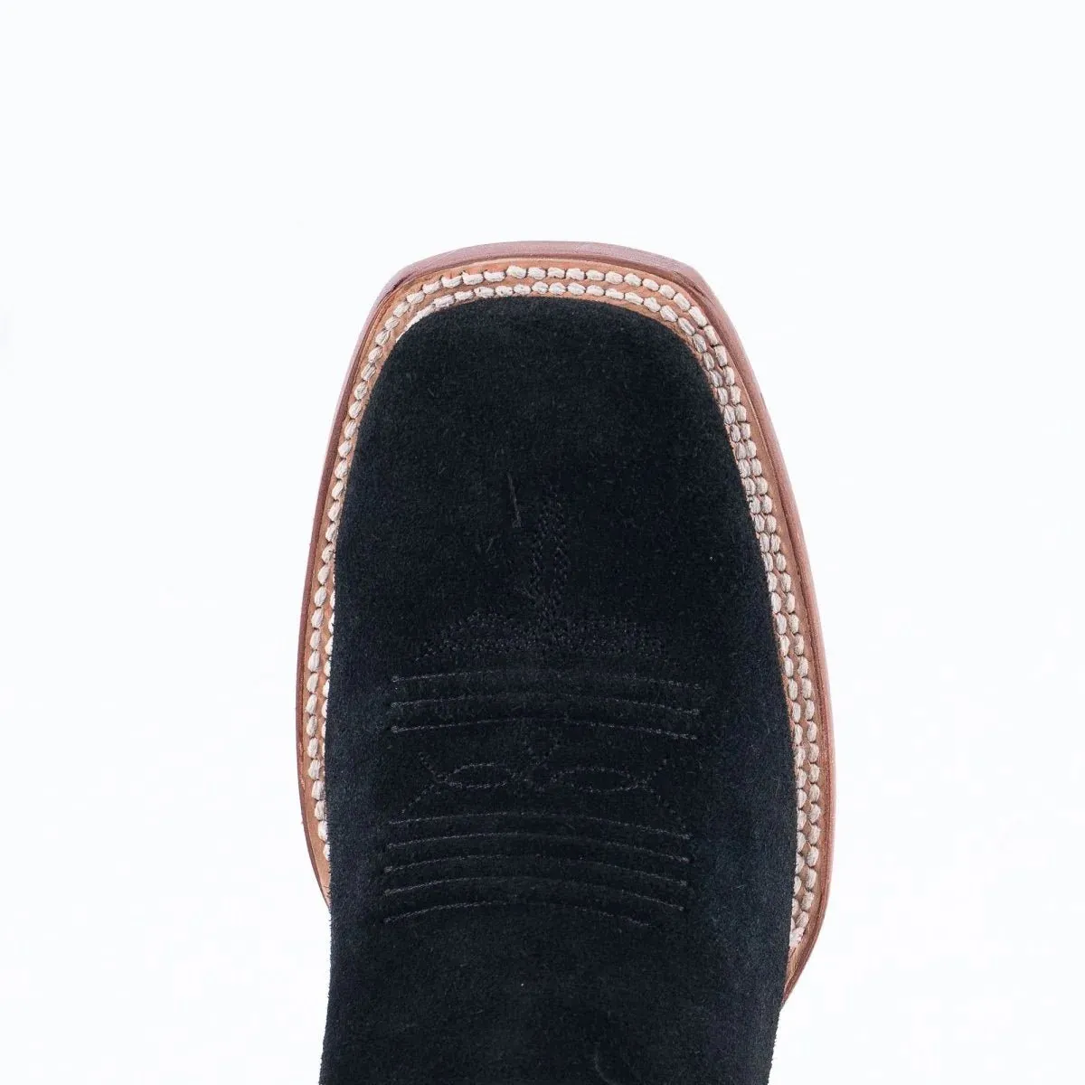 Tanner Mark Men's Square Toe Leather Boots Ruff Out Black