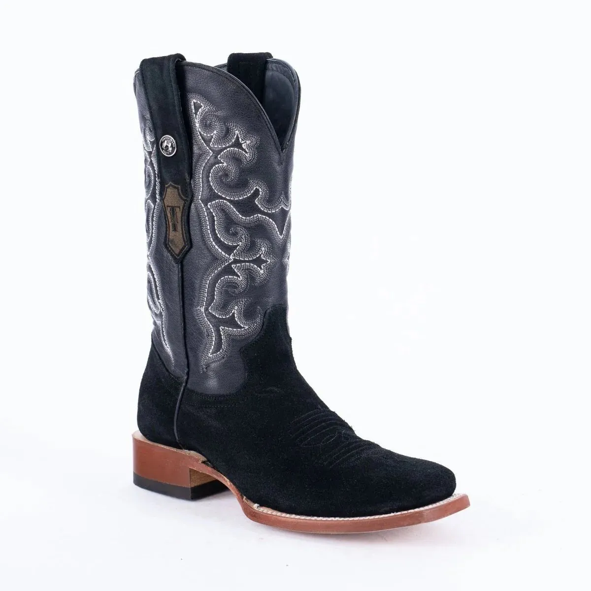 Tanner Mark Men's Square Toe Leather Boots Ruff Out Black