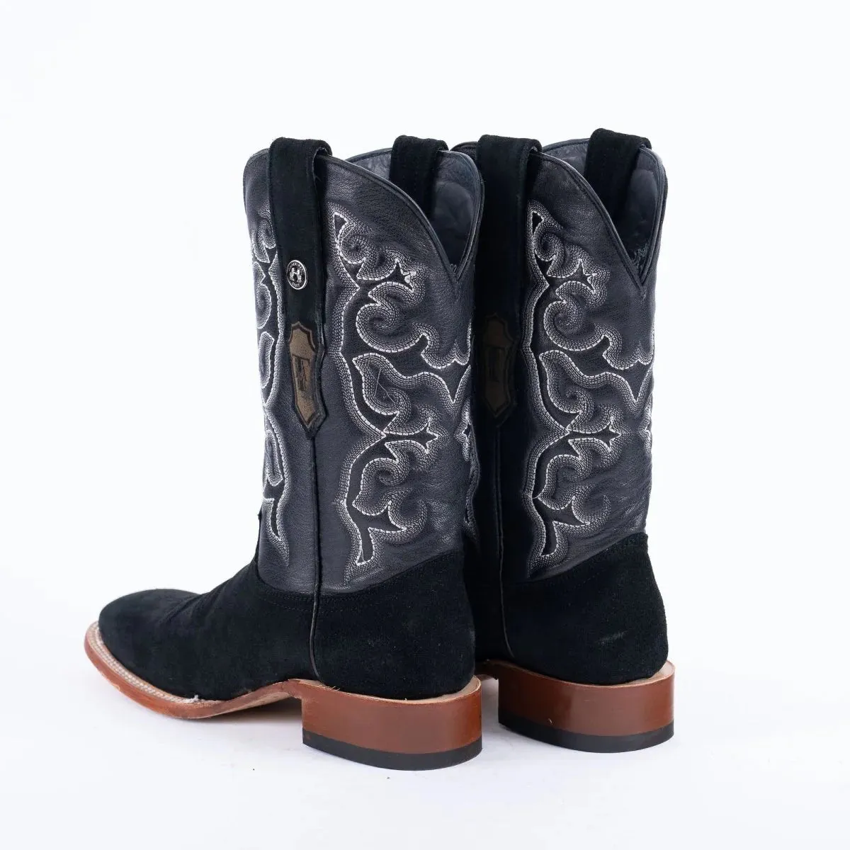 Tanner Mark Men's Square Toe Leather Boots Ruff Out Black