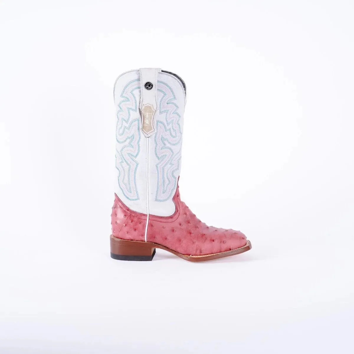 Tanner Mark Women's Ostrich Print Square Toe Boots Pink