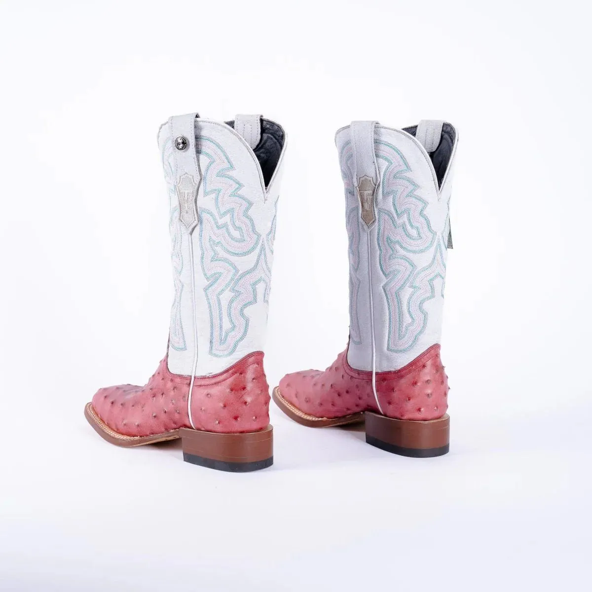 Tanner Mark Women's Ostrich Print Square Toe Boots Pink
