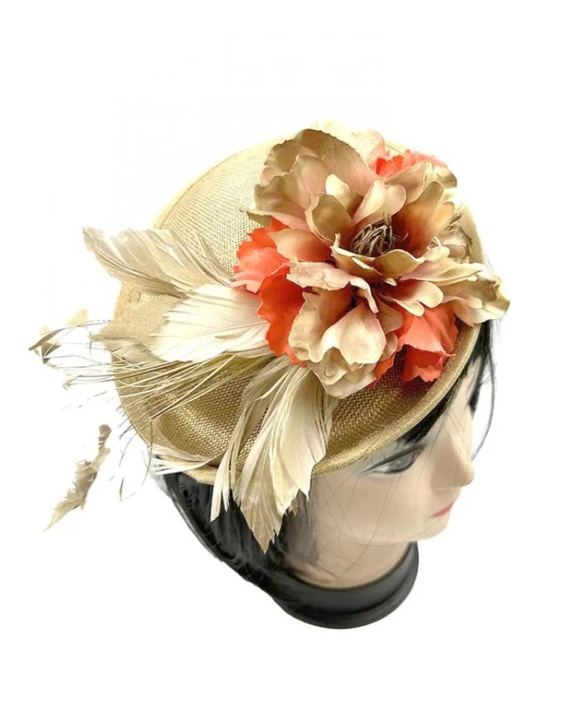 TOCADOS BODA DORADOS DISEÑO ARTESANAL FLORES Y PLUMAS