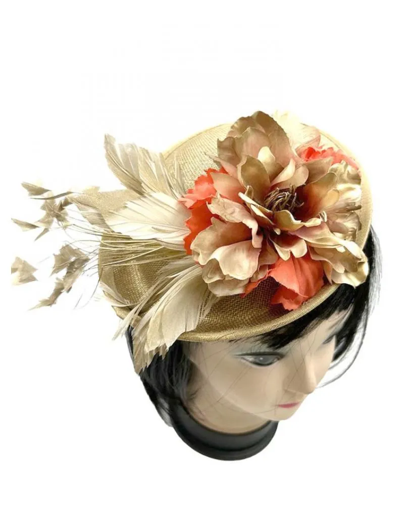 TOCADOS BODA DORADOS DISEÑO ARTESANAL FLORES Y PLUMAS