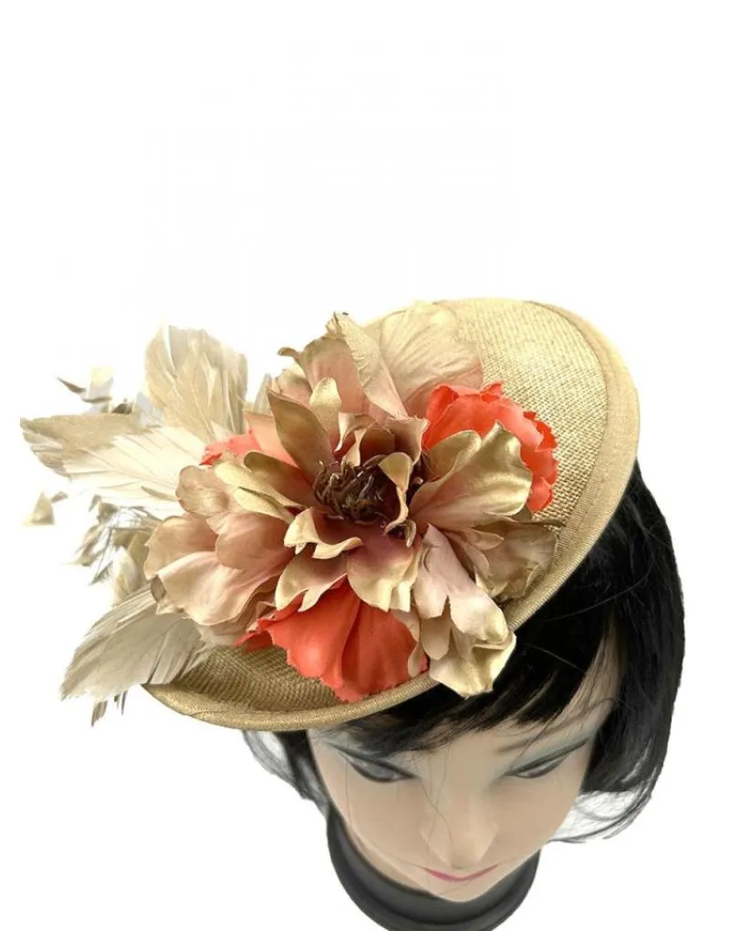 TOCADOS BODA DORADOS DISEÑO ARTESANAL FLORES Y PLUMAS