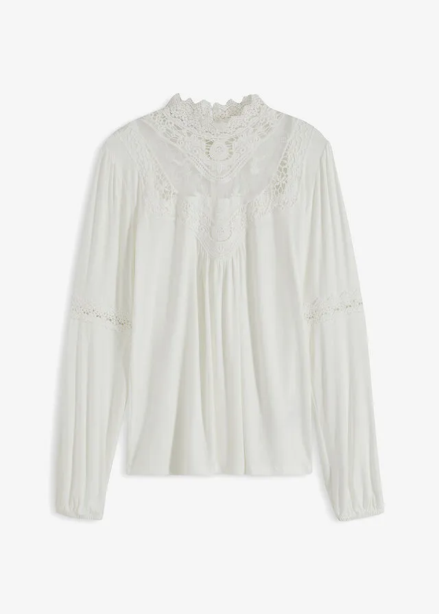 Top con detalle victoriano Blanco lana