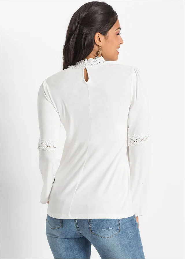 Top con detalle victoriano Blanco lana
