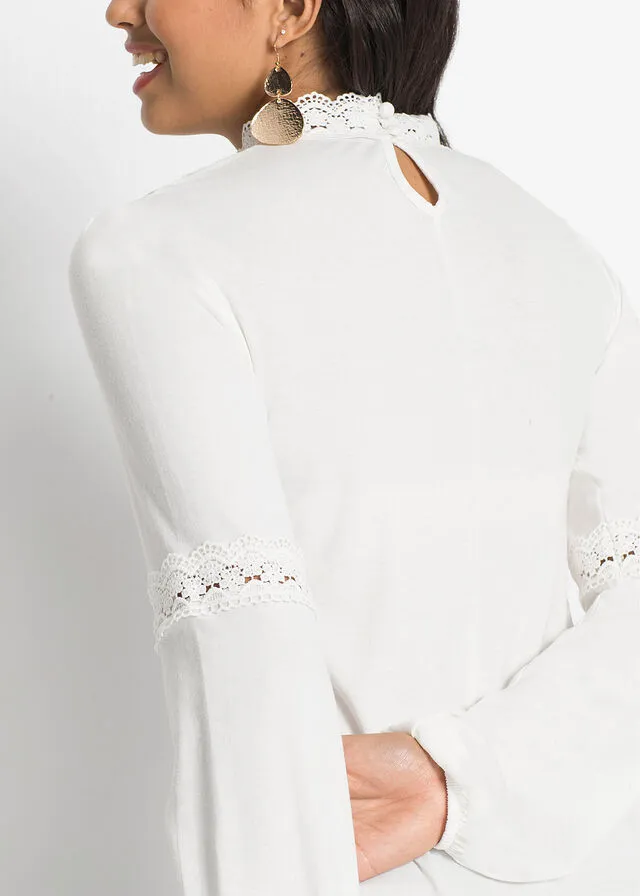 Top con detalle victoriano Blanco lana
