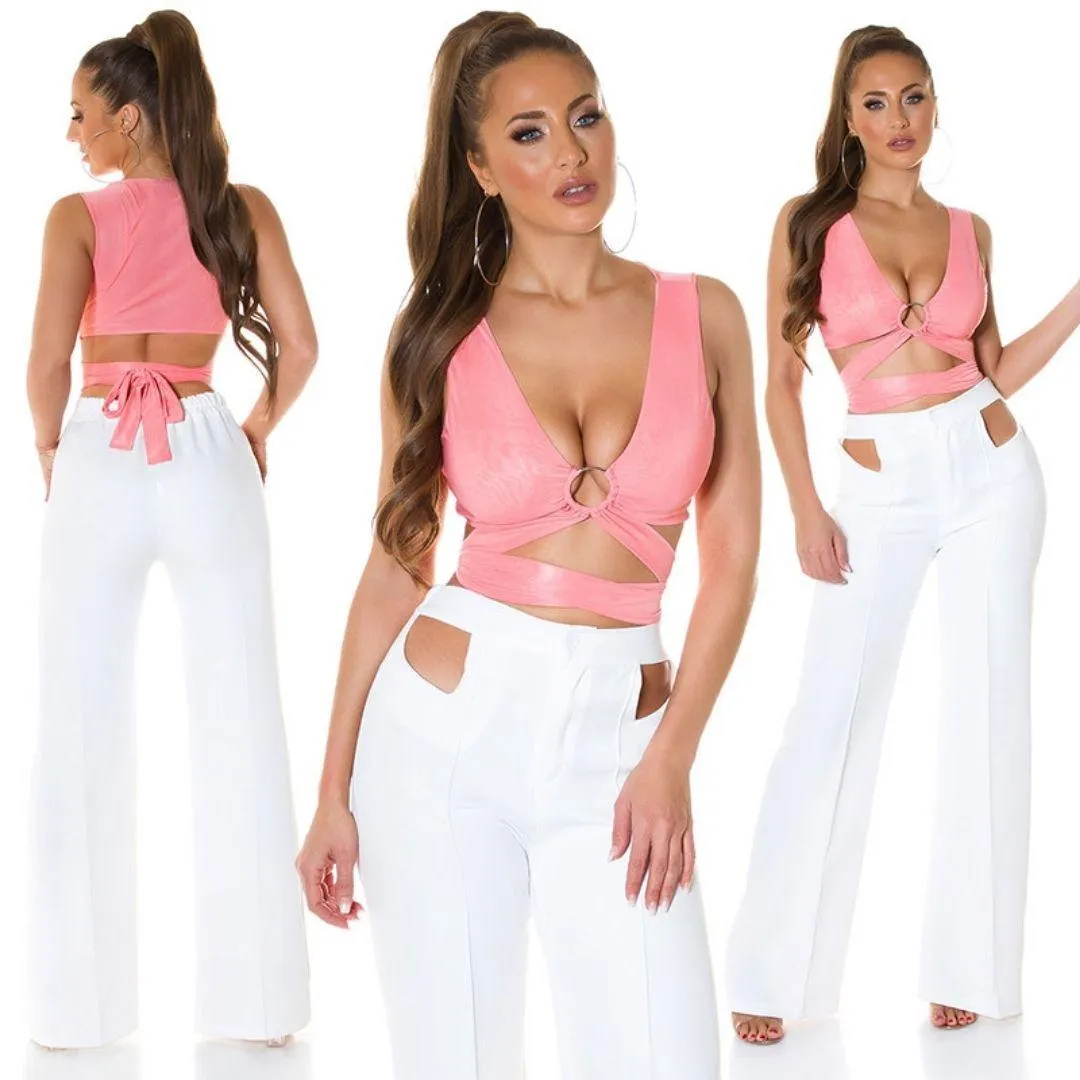 Top crop para atar Coral