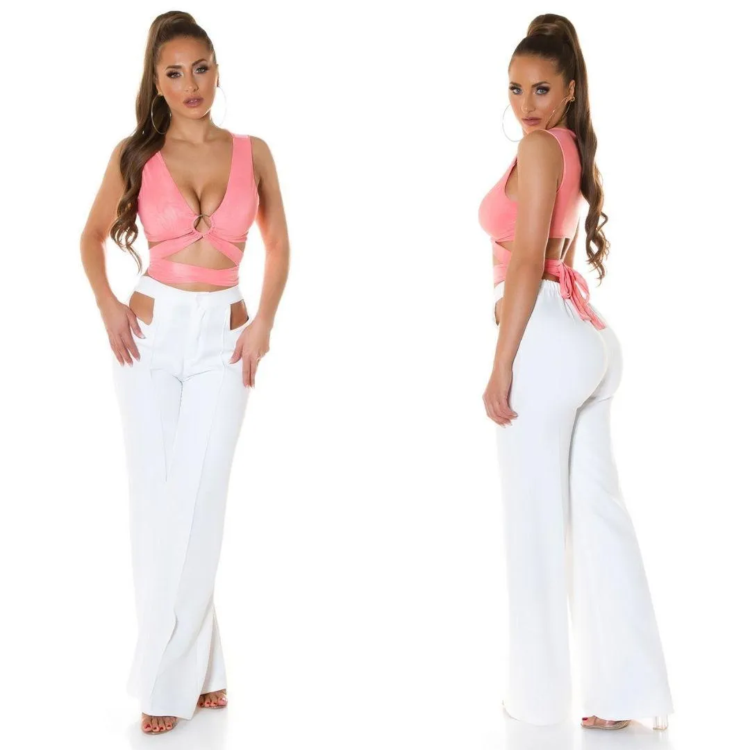 Top crop para atar Coral