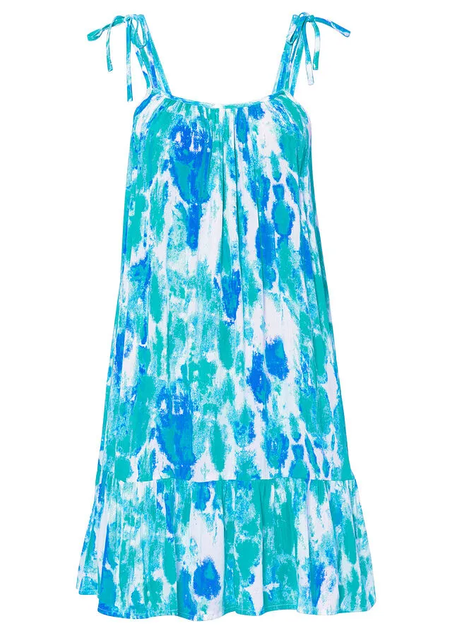 VESTIDO CON ESTAMPADO BATIK DE VISCOSA SOSTENIBLE AZULTURQUESABLANCO ESTAMPADO