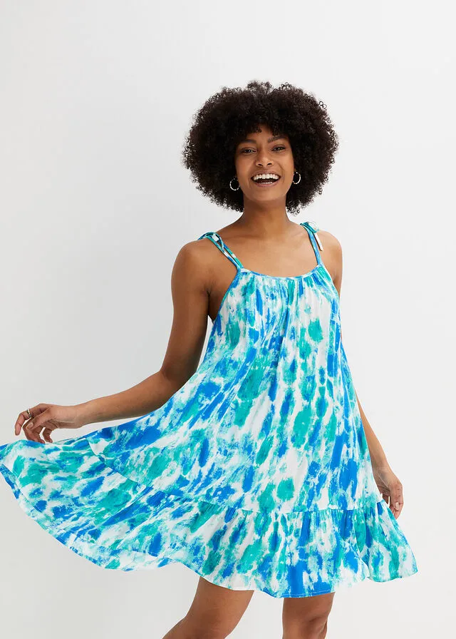 VESTIDO CON ESTAMPADO BATIK DE VISCOSA SOSTENIBLE AZULTURQUESABLANCO ESTAMPADO