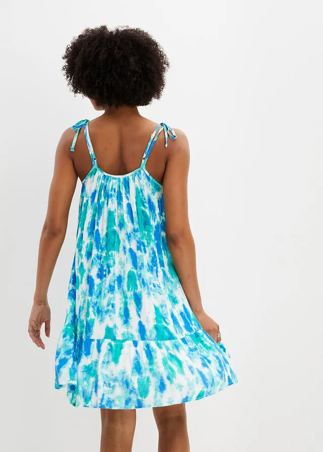 VESTIDO CON ESTAMPADO BATIK DE VISCOSA SOSTENIBLE AZULTURQUESABLANCO ESTAMPADO