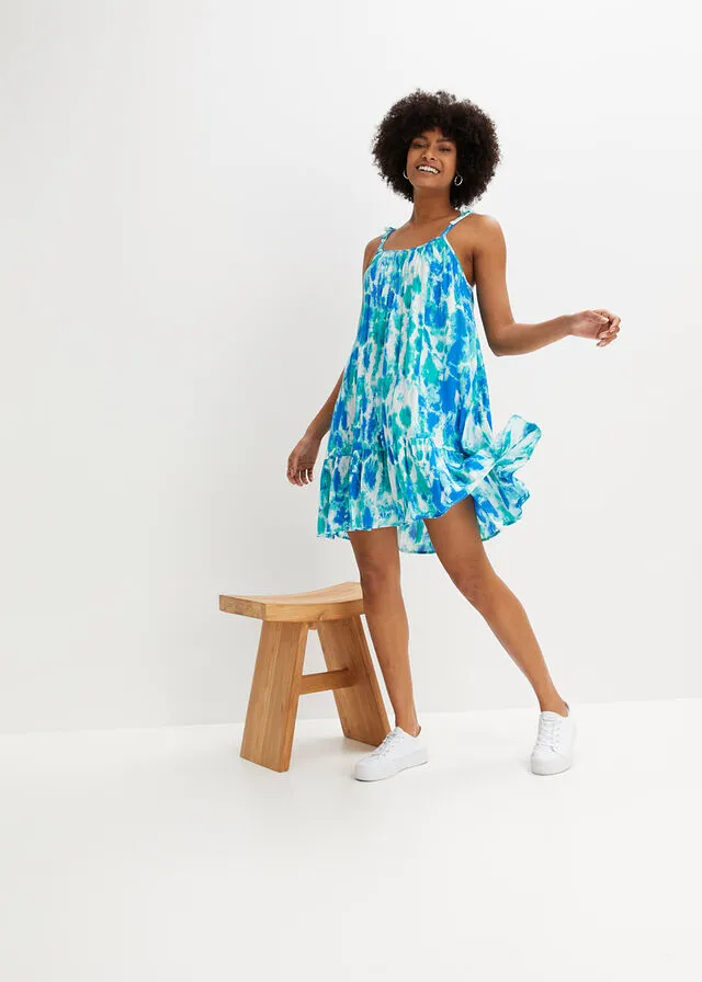 VESTIDO CON ESTAMPADO BATIK DE VISCOSA SOSTENIBLE AZULTURQUESABLANCO ESTAMPADO