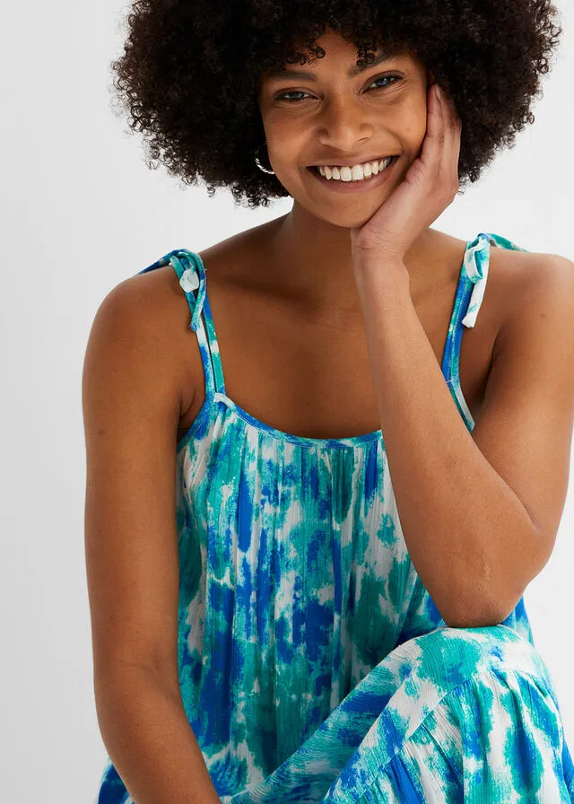 VESTIDO CON ESTAMPADO BATIK DE VISCOSA SOSTENIBLE AZULTURQUESABLANCO ESTAMPADO
