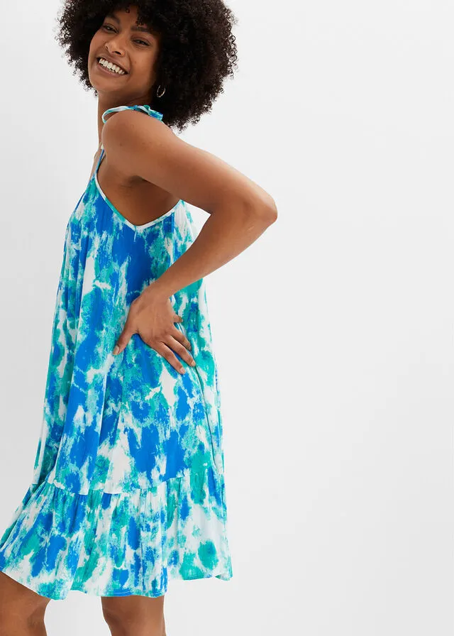VESTIDO CON ESTAMPADO BATIK DE VISCOSA SOSTENIBLE AZULTURQUESABLANCO ESTAMPADO
