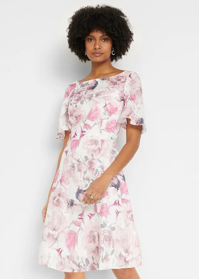 VESTIDO DE GASA CON PATRóN JACQUARD BLANCO LANAROSA PALO DE FLORES