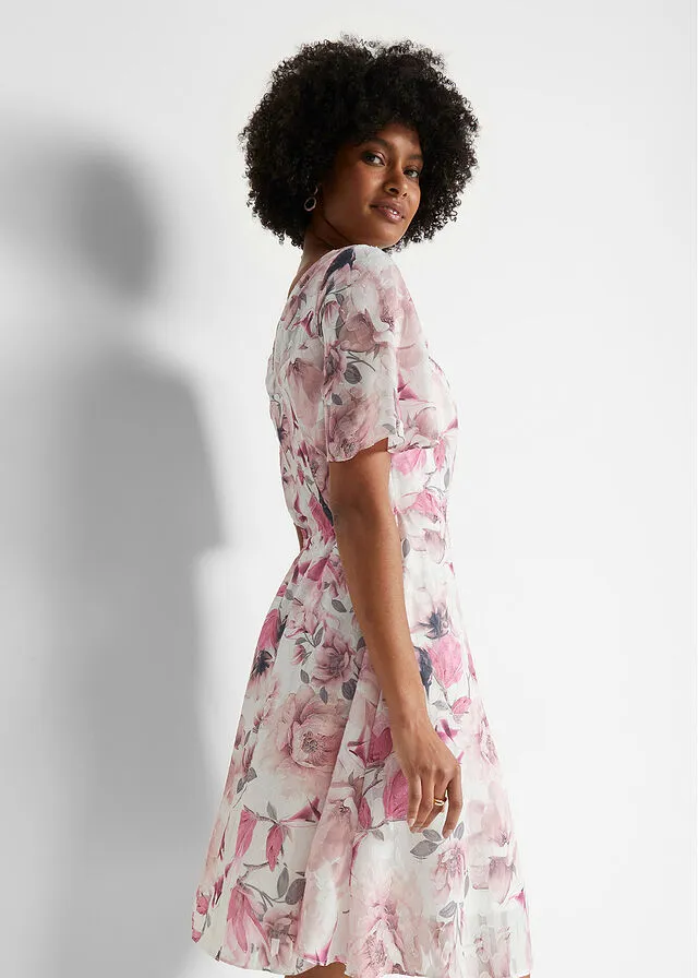 VESTIDO DE GASA CON PATRóN JACQUARD BLANCO LANAROSA PALO DE FLORES