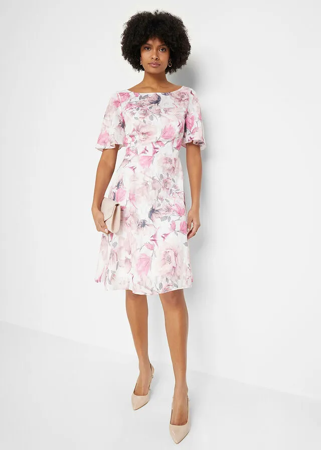 VESTIDO DE GASA CON PATRóN JACQUARD BLANCO LANAROSA PALO DE FLORES
