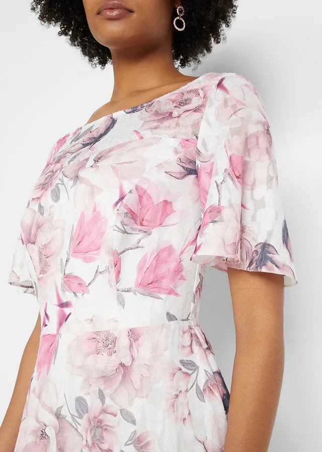VESTIDO DE GASA CON PATRóN JACQUARD BLANCO LANAROSA PALO DE FLORES